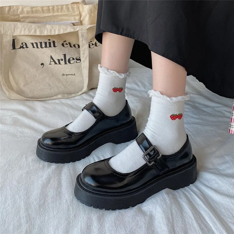 Mary Jane Shoes for Women 2022 spring Chunky Platform Ankle Strap Pumps Woman Thick Bottom Lolita Shoes cute Harajuku shoes