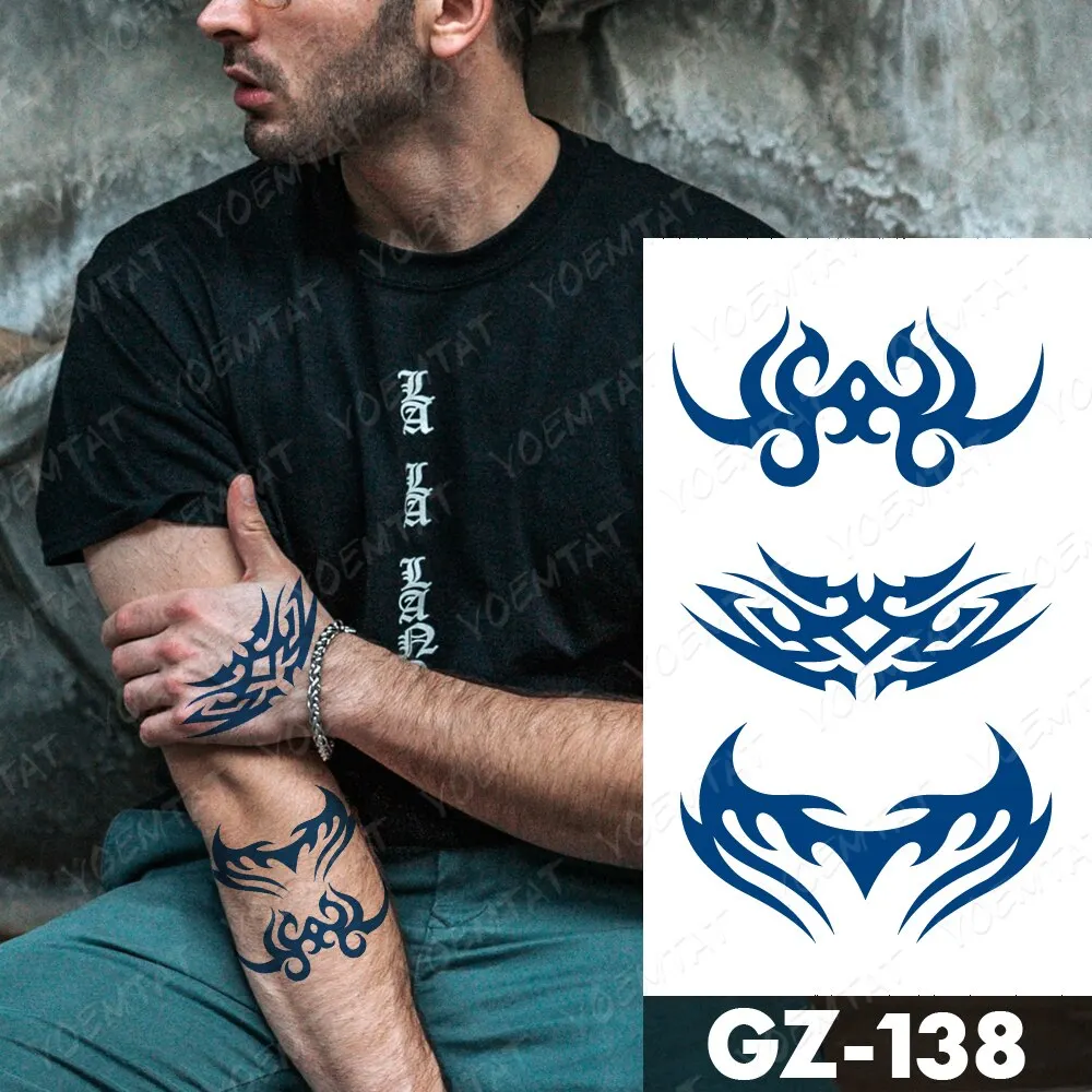 Sdrawing Lasting Ink Tattoos Body Art Waterproof Temporary Tattoo Sticker Line Dragon Tiger Totem Tatoo Arm Fake Fox Whale Tatto
