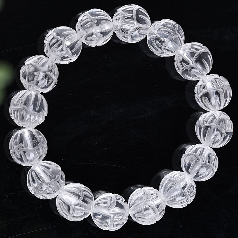 JiStones Ethereal Lotus: Hand-Carved Natural White Crystal Bracelet Approximately 13-14mm (16 pieces) suitable for 70kg and below