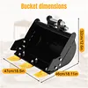 [US Local Warehouse] 400mm Bucket Metal Trenching Digger for Most 0.8-1.8 Ton Small Diggers Mini Excavator Digging Bucket Attachment 0.98in Hole 3.46in Center Wheelbase Mini Excavator Attachment w/ Metal Teeth