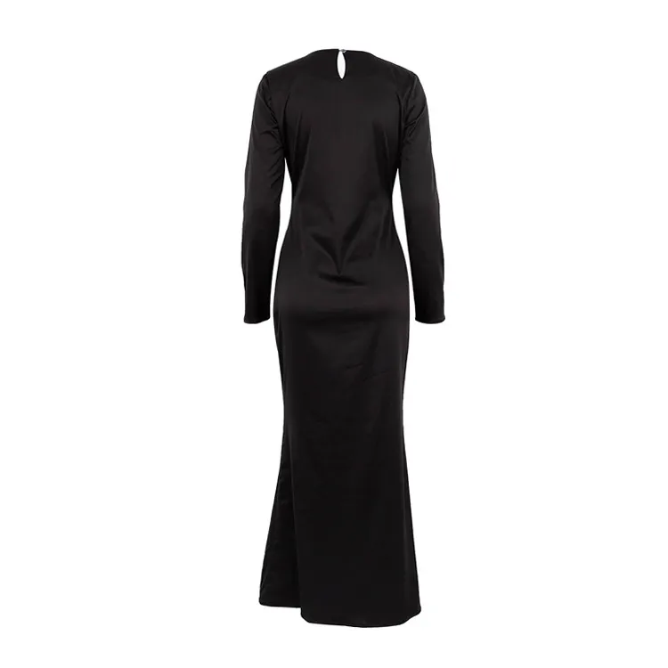 Uveng Uveng Women's Early Spring New Satin Hanging Feeling Long Skirt Round Collar High Waist Fashion Long-Sleeved Dress