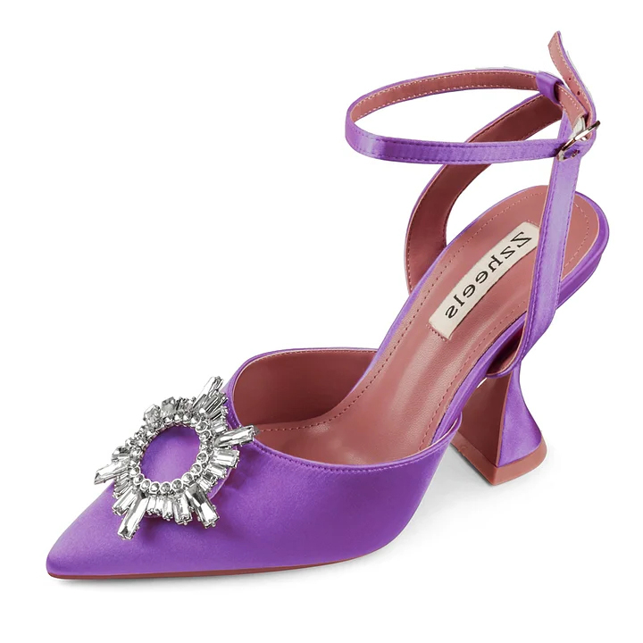 Zzheels Women's High Heel Crystal Slingback Pumps Pointed Toe Strappy Sandals for Party Dating