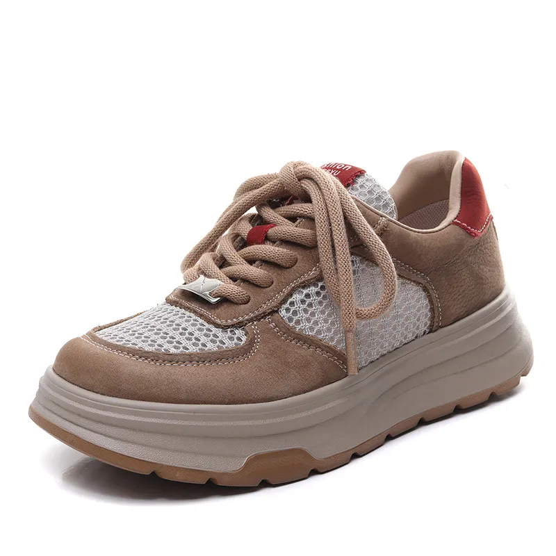Yyvonne Layer Cowhede Thick Back Color Breathable Mesh Single Shoes 2025 Spring And Summer New Fashion Leather Casual Shoes