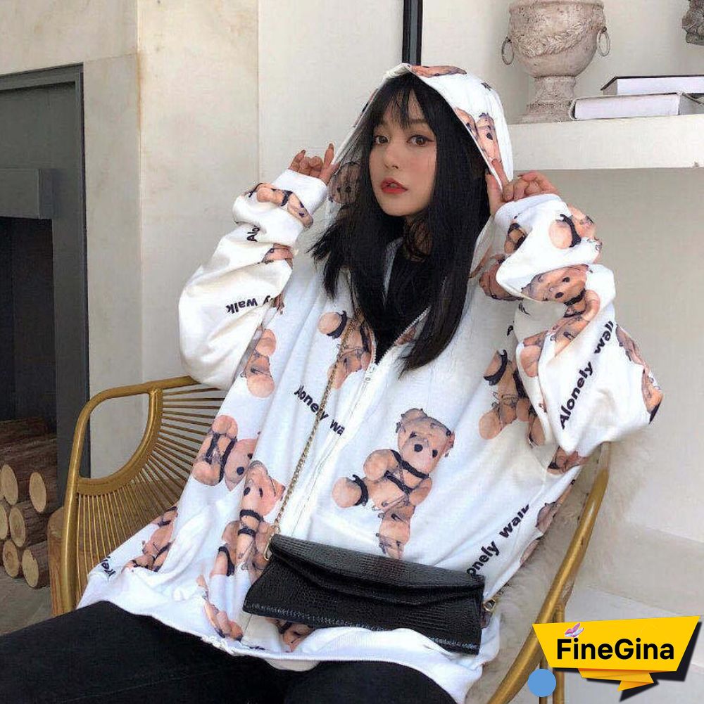 Spring Autumn Women Harajuku Zip Up Hoodies Oversized Loose Korean Version Sweatshirts Cute Kawaii Pocket Jacket Clothing Casual