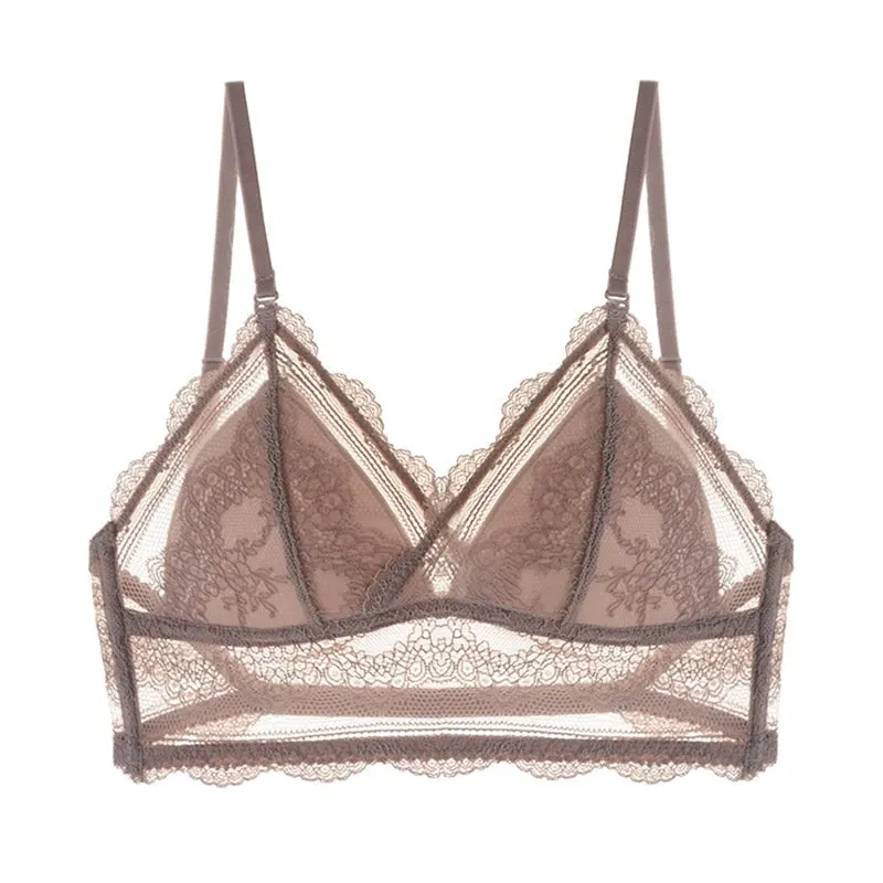 DERUILADY Sexy U Backless Bras For Women Underwear Thin Lace Wireless Bralette Top Comfort Seamless Bra Sexy Lingerie Big Size