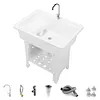[US Local Warehouse] Freestanding Utility Sink Plastic Wash Basin w/ Washboard & Faucet Laundry Pool Laundry Tub Kit for Room Basement Garage