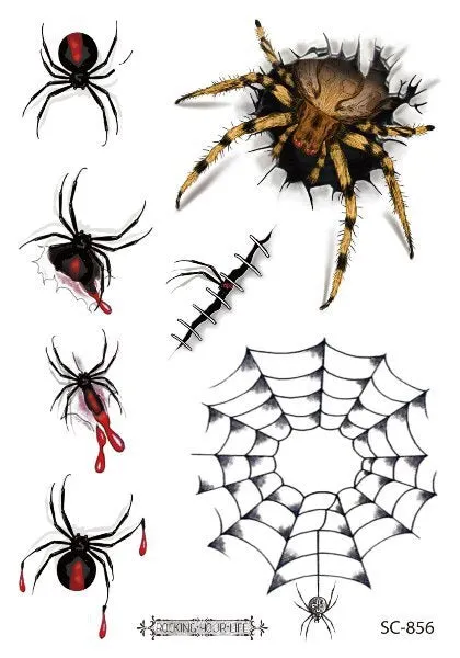 12 Kinds Big 3D Spider Tattoo Waterproof Halloween Temporary Body Art Sticker Disposable Make Up Scary tatouage temporaire