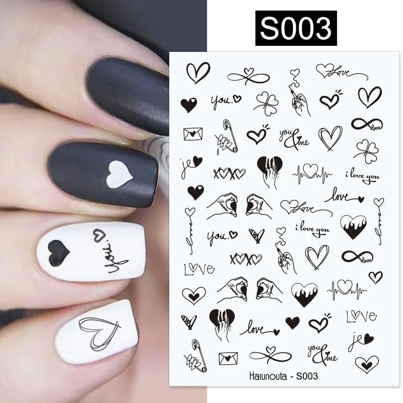 Harunouta Marble Blooming 3D Nail Sticker Decals Flower Leaves Transfer Water Sliders Abstract Geometric Lines Nail Watermark