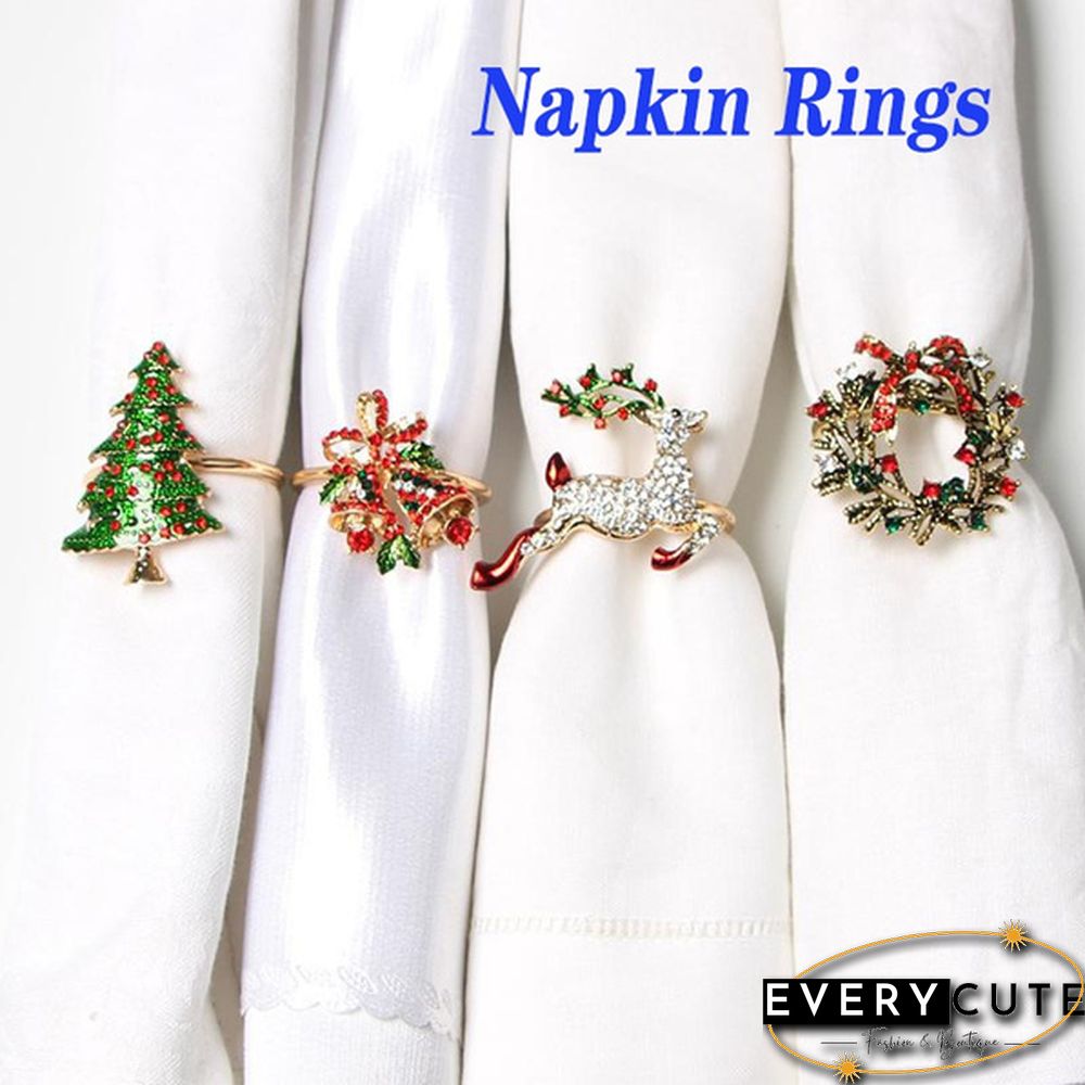 Metal Christmas Napkin Rings Holders Wreath Elk Christmas Tree Ring for Holiday Christmas Thanksgiving Home Table Decoration