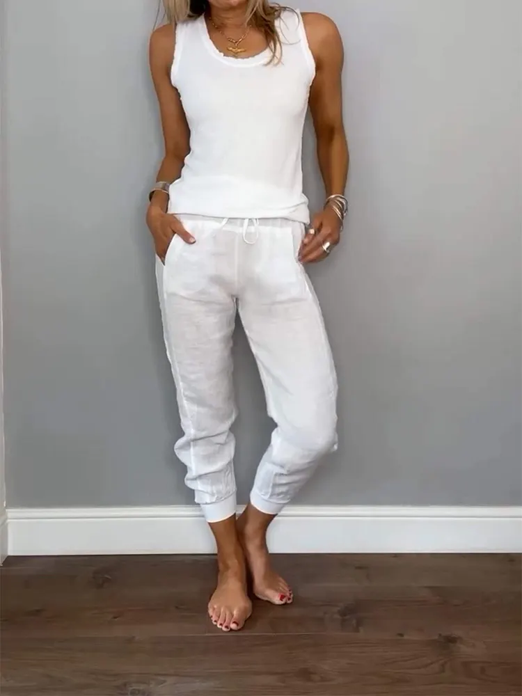 Women's set: vest and trousers made of cotton and linen