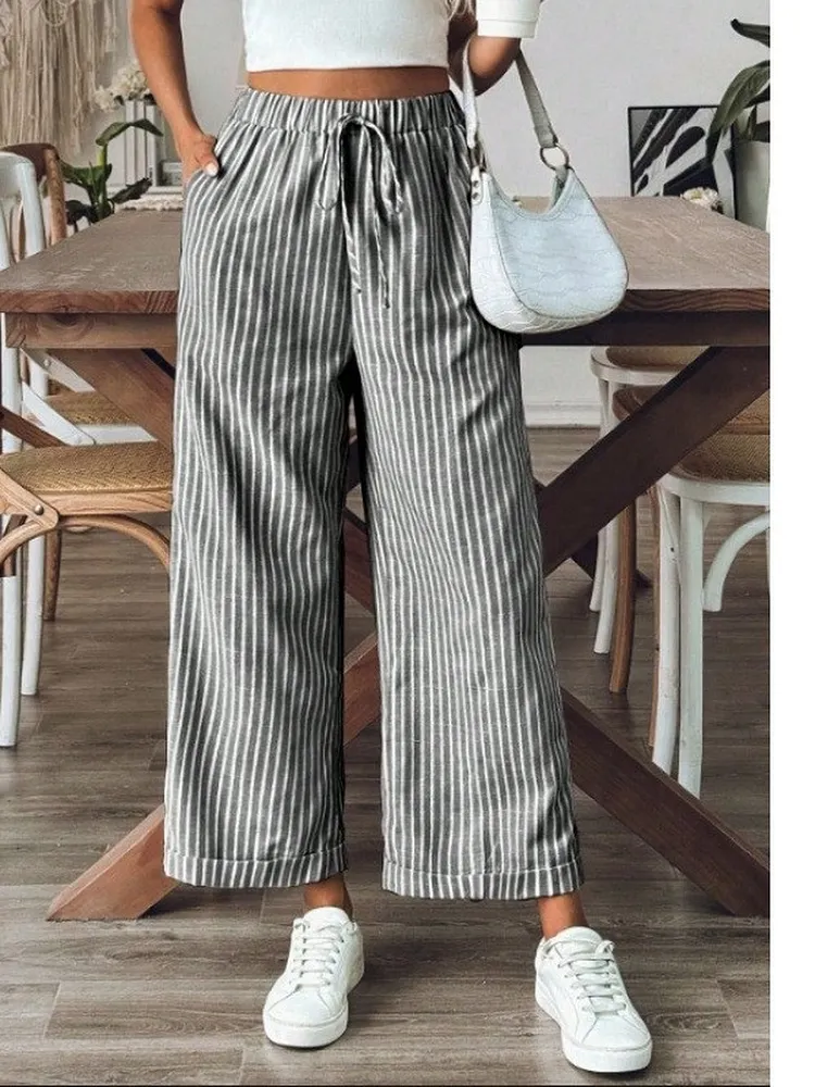 Cropped Wide Leg Pants in Linen for Women