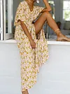 Retro Ethnic Printed Batwing Sleeves Maxi Dress