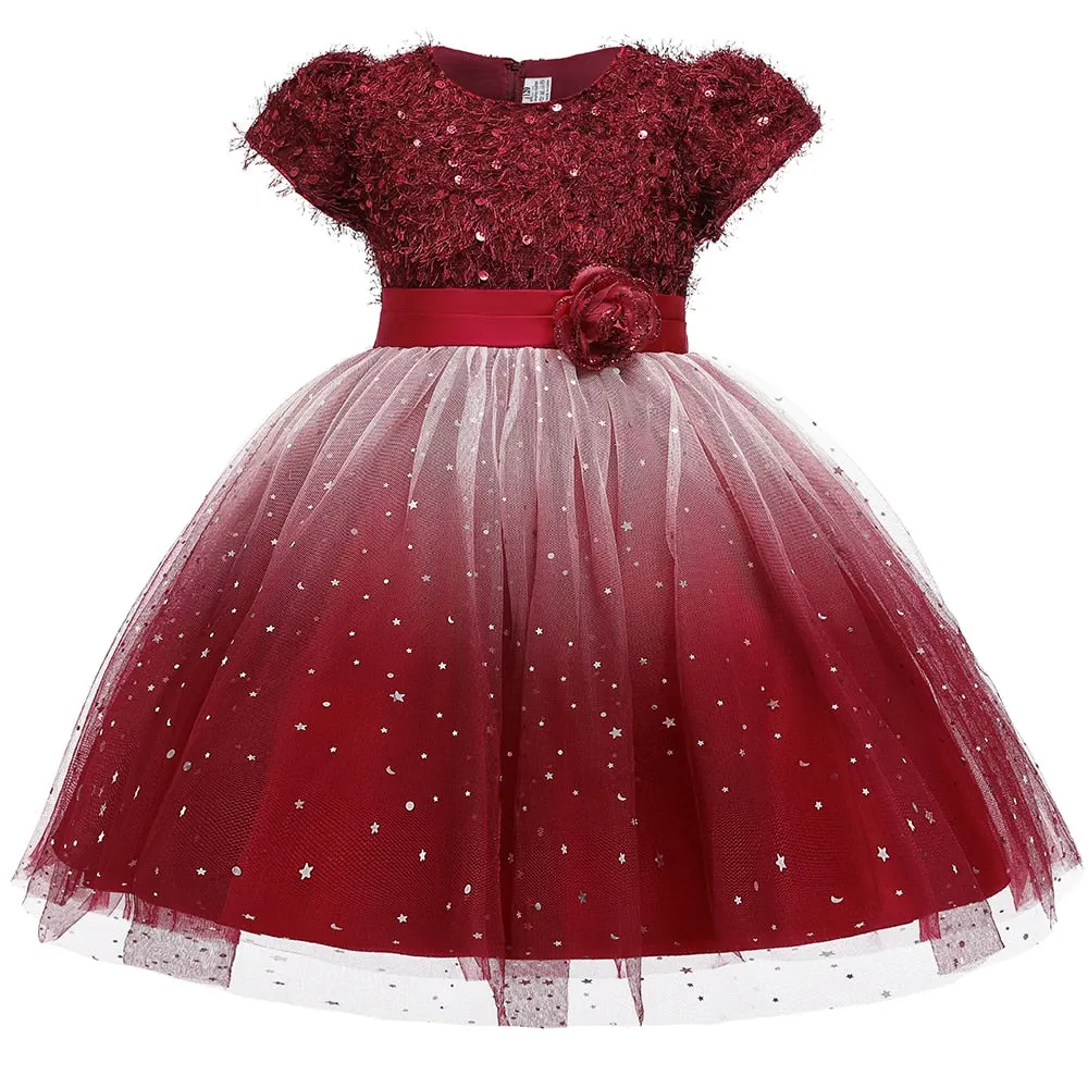 Gradient Baby Sequin Dress for Girls Princess Formal Elegant Lace Wedding Kids Clothes Dress Evening Costume Party Dresses L5161