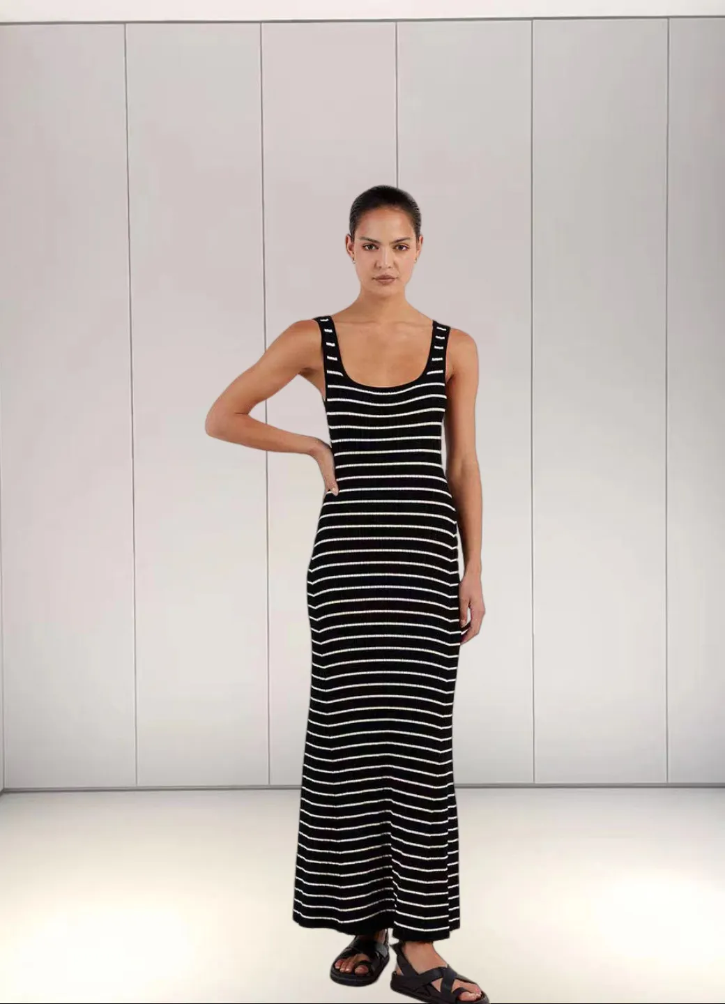 Churchf Churchf Vest New Style Bump Color Beach Vacation Sexy Knit Striped Dress