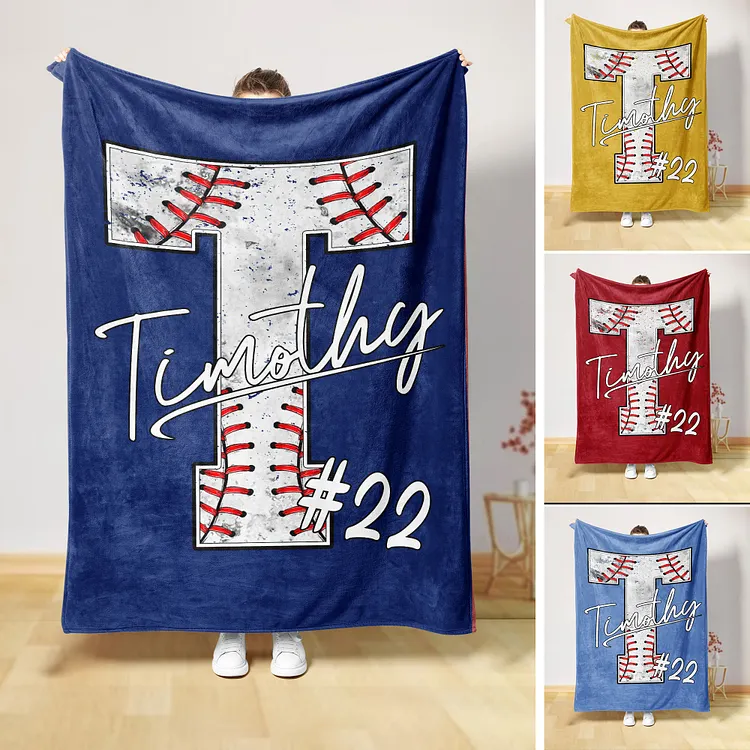 Personalized Baseball Blanket, Baseball Player Custom Name Number Blanket | BKKid467