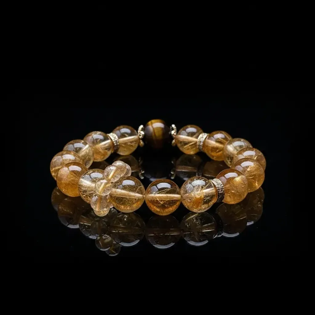 JiStones 'Golden Radiance' Natural Citrine & Tiger Eye Artisanal Bracelet