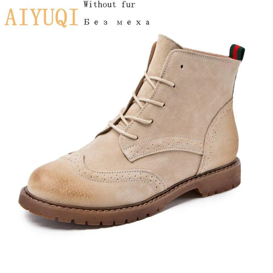women shoes 2021 spring genuine leather Female short boots  suede women booties  British lace retro trend women naked boots
