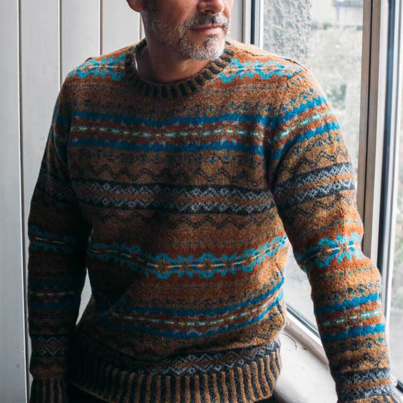 Vintage Eribe Warmth Knit Jacquard Icelandic Crew Neck Sweater（Unisex ）