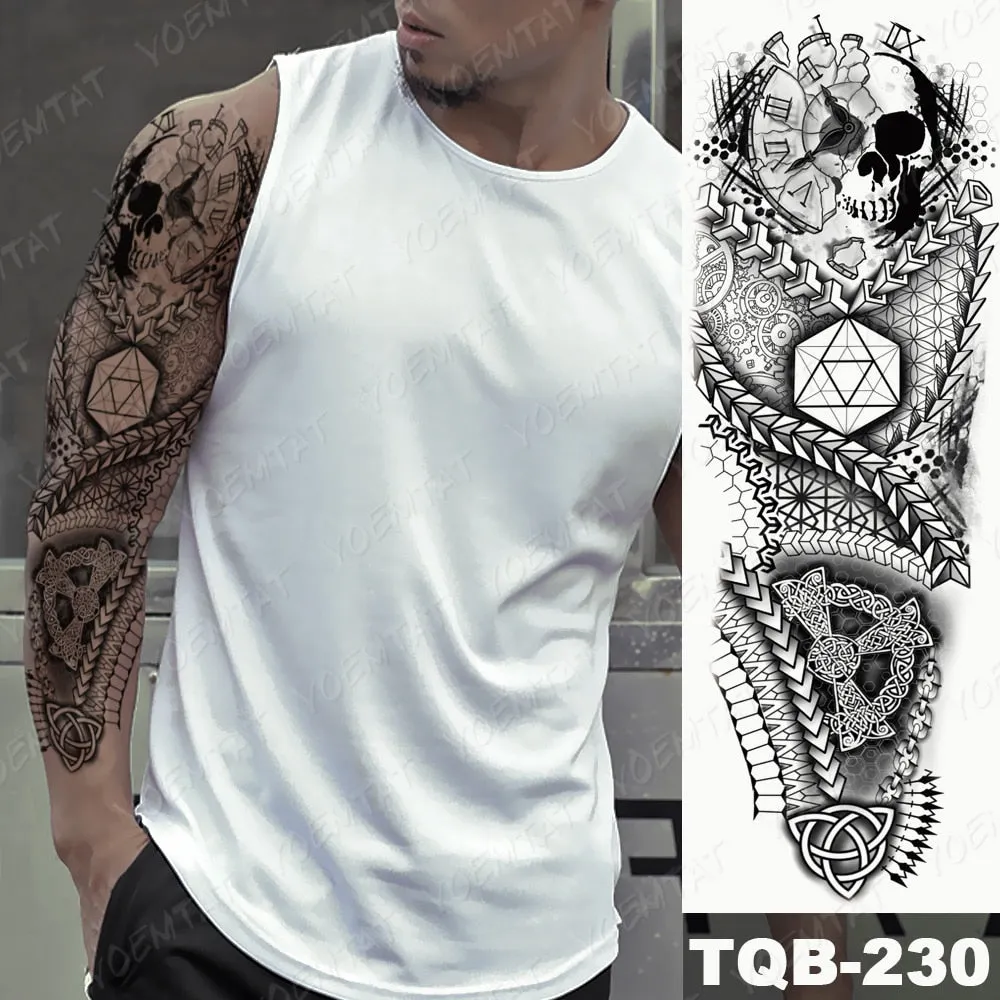 Large Arm Sleeve Tattoo Bird Crow Forest Moon Waterproof Temporary Tatto Sticker Lion Wolf Clock Body Art Full Fake Tatoo Men
