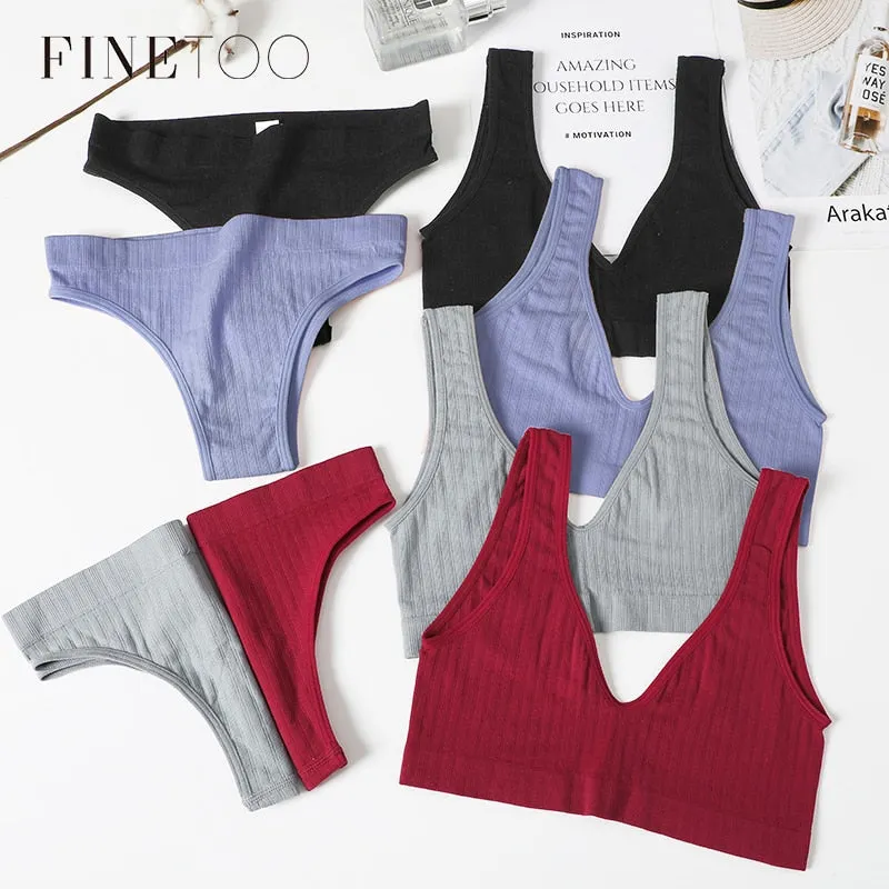 FINETOO Women Seamless Bra Set Deep V Tops Low-Rise Brazilian Panties Ladies Backless Top Soft Underwear Suit Female Lingerie