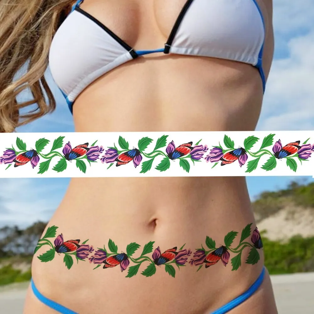 Sdrawing Butterfly Temporary Tattoos For Women Girls Fake Flower Tattoo Sticker Thorns Lily Daffodil Waist Sexy Tatoos
