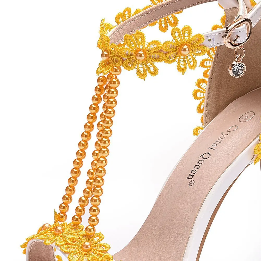 Comemore Crystal Queen Women Sandals Flowers Pearl Stilettos Bridal 9cm Evening Party High Heels Bridal Pumps Wedding Shoes 2021