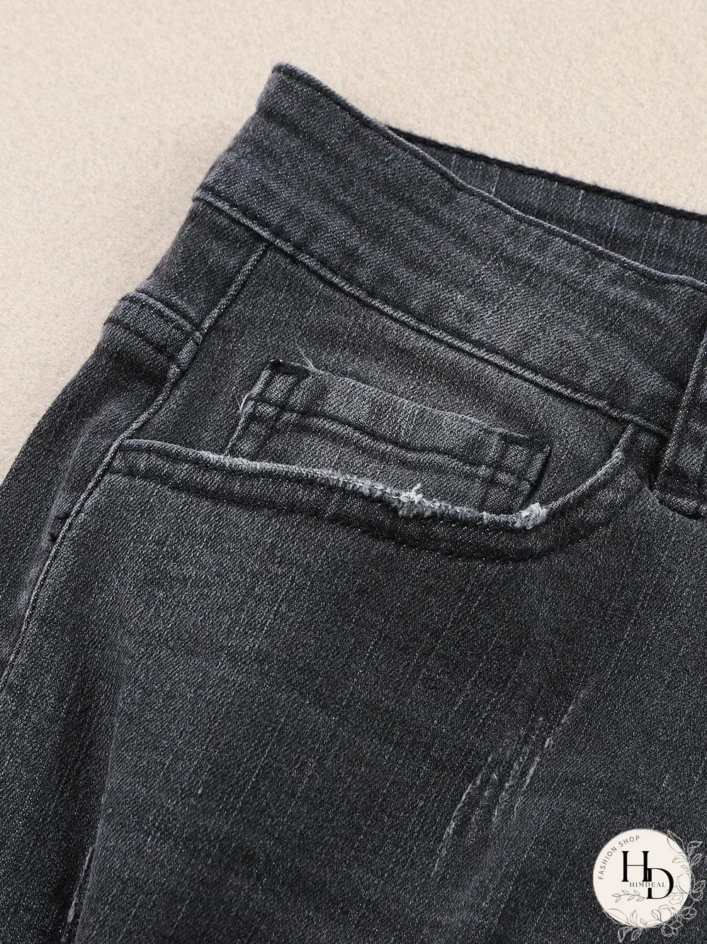 Vintage Chic Distressed Black Denim Shorts with Roll Hem