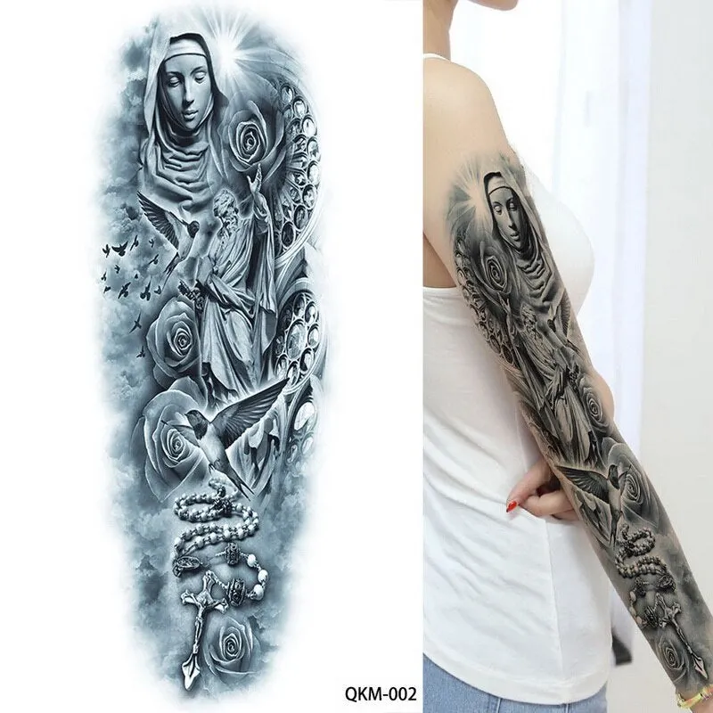 large temporary tattoos for women men full arm tattoo sticker sleeve thigh big body art decal black waterproof fake tatoo flower