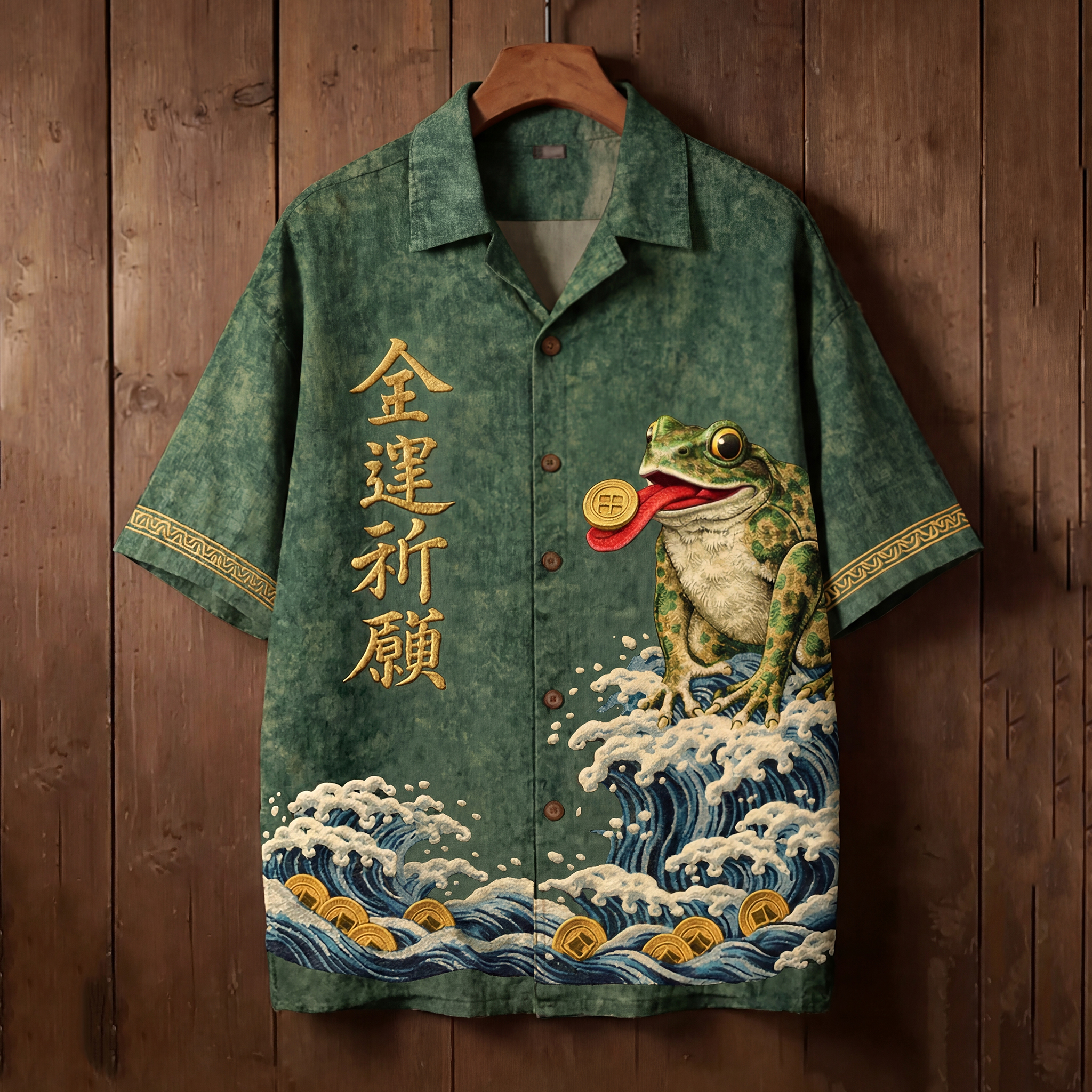 Men's Japanese Toad Wave Art Pattern Short Sleeve Shirt elevenforest