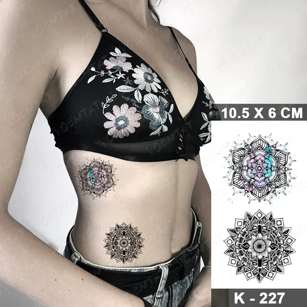 Waterproof Temporary Tattoo Sticker Black Point Line Sunflower Geometric Rose Flash Tatoo Fake Tatto For Body Art Women Men