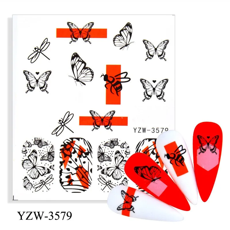 1pc Holographic Blue Nail Stickers Pink Colorful Butterfly Art Sticker With Adhesive DIY Extension Flowers Rose Nail Decoration-Nail Inspo
