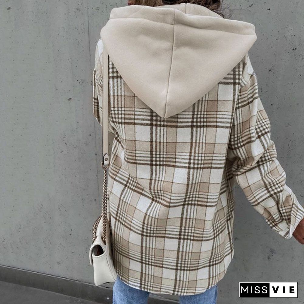 Oversizd Fit Button Up Hoodies Casual Multi Colored Hooded Flannel Shirt