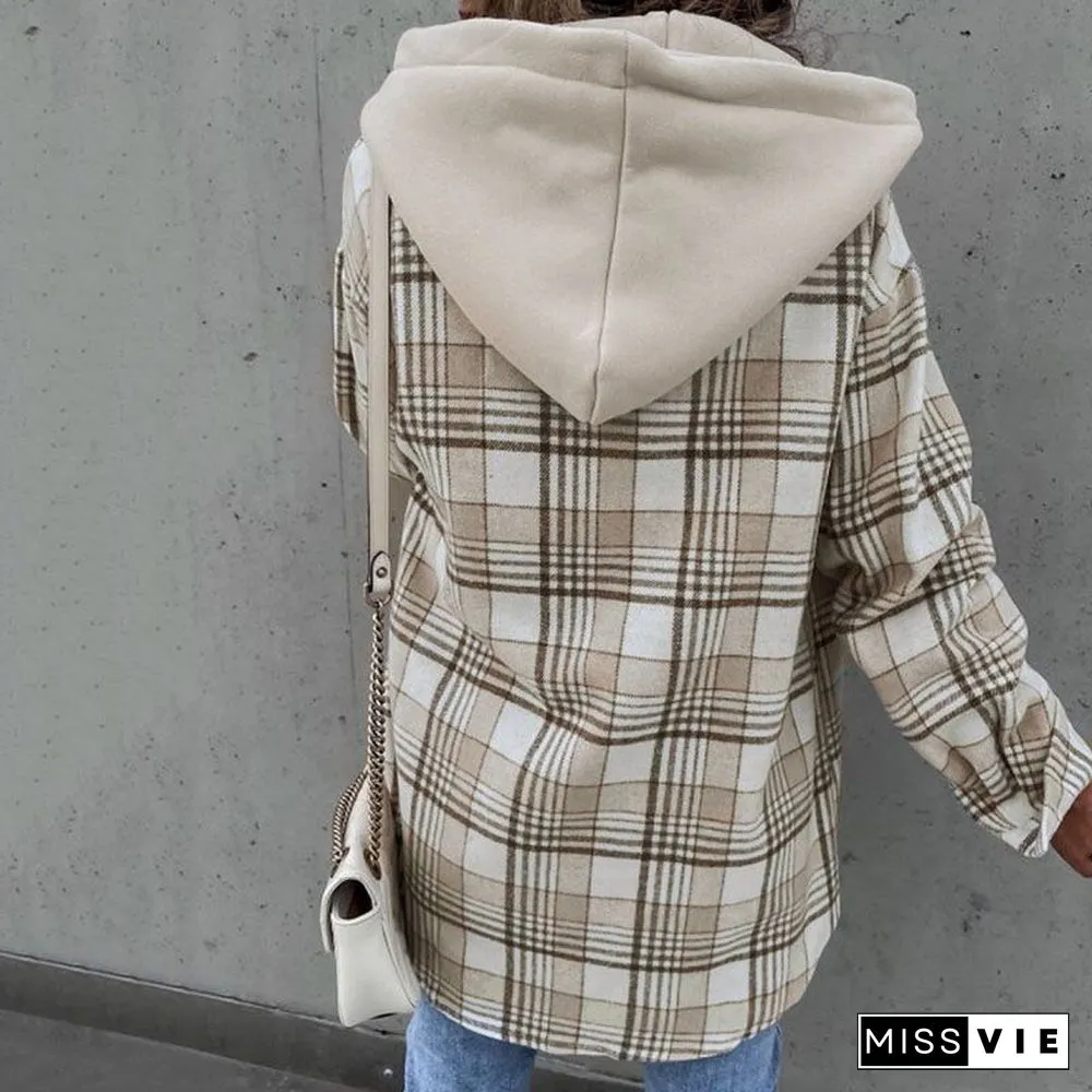 Oversizd Fit Button Up Hoodies Casual Multi Colored Hooded Flannel Shirt