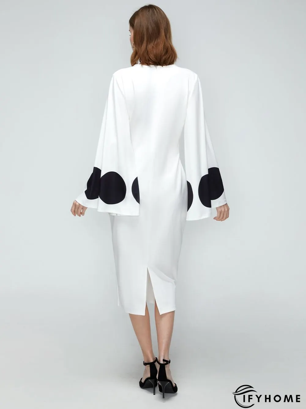 Elegant Flare Sleeve Crew Neck Polka Dots Dress | IFYHOME