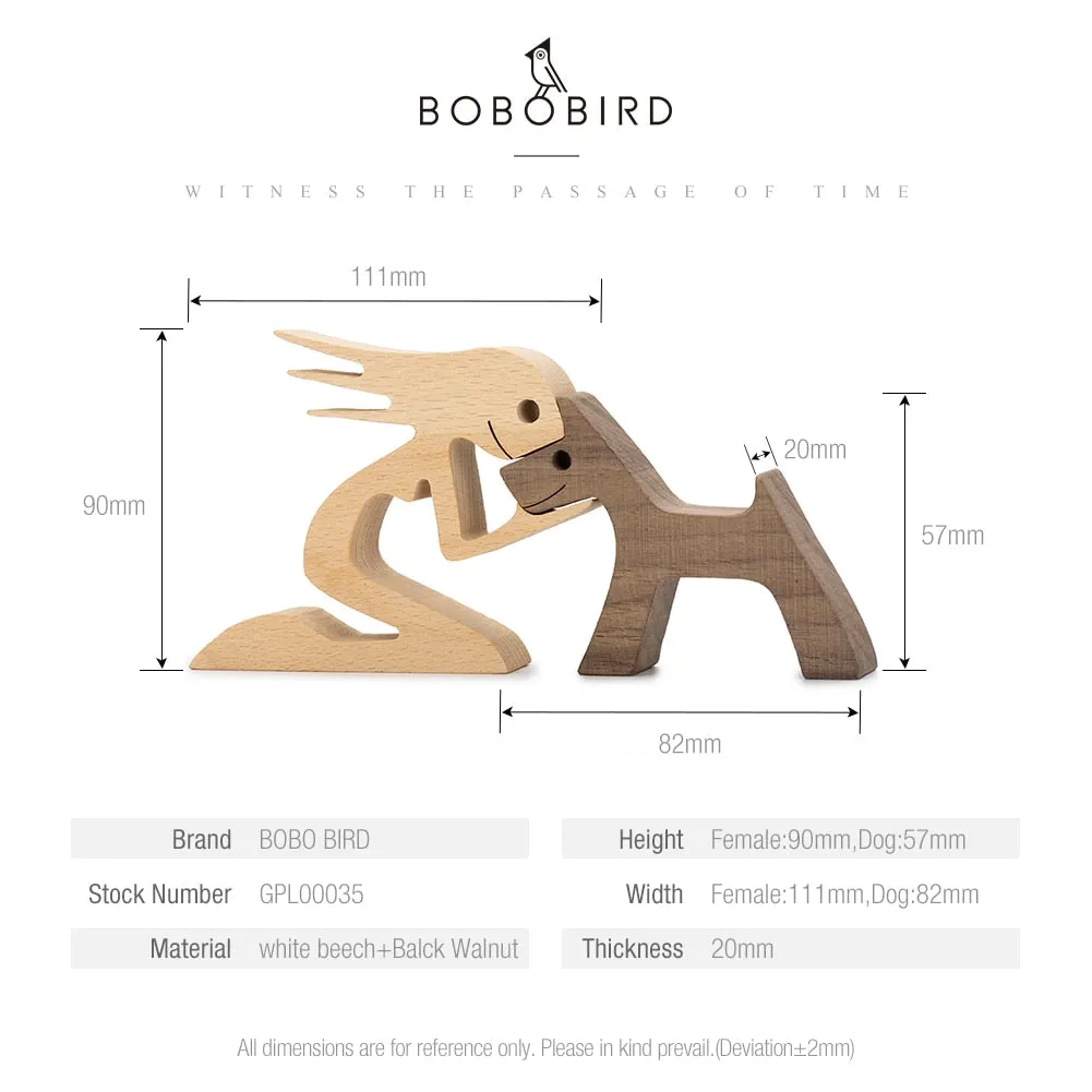 Puppy Family Wood Dog Carving Ornament Christmas Decoration Home Decor Figurine Desktop Table Sculptures For Dog Pet Lover Gifts