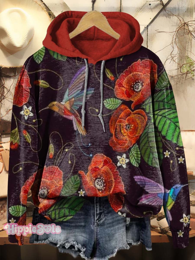 Vintage Gorgeous Floral Print Casual Hoodie Sweatshirt Multicolor / S