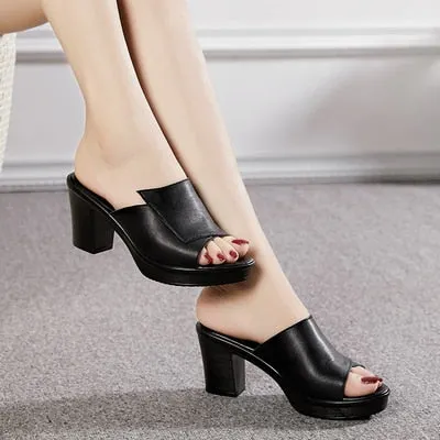 GKTINOO Women Slipper's 2022 Ladies Summer Slippers Genuine Leather Shoes Women High Heels Fashion Summer Shoes