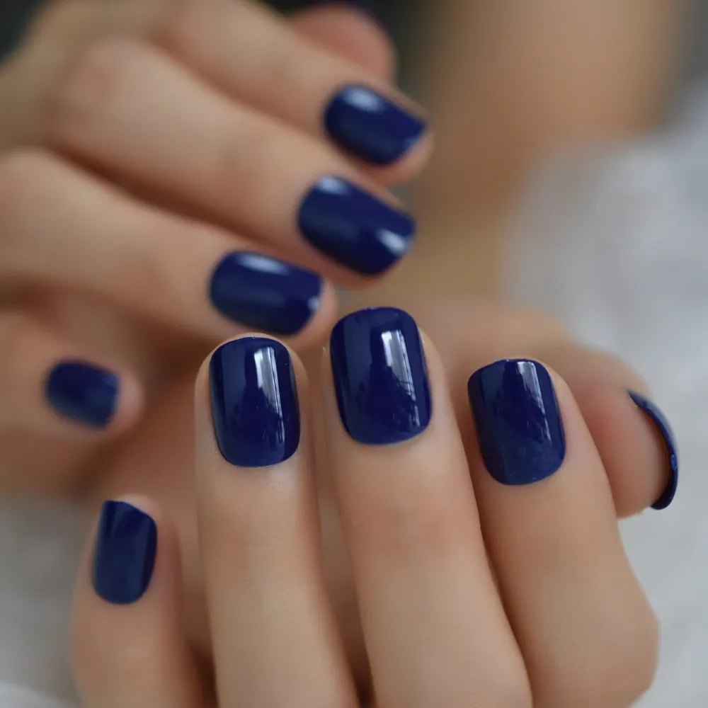 24pcs Press Fake Nail On Finger Tips Short Round Faux Ongles Yellow Blue False Nail With Designs Unas Postizas-Nail Inspo