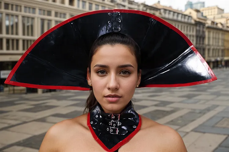 Women Latex Accessories Black Red Neck Fan Shape