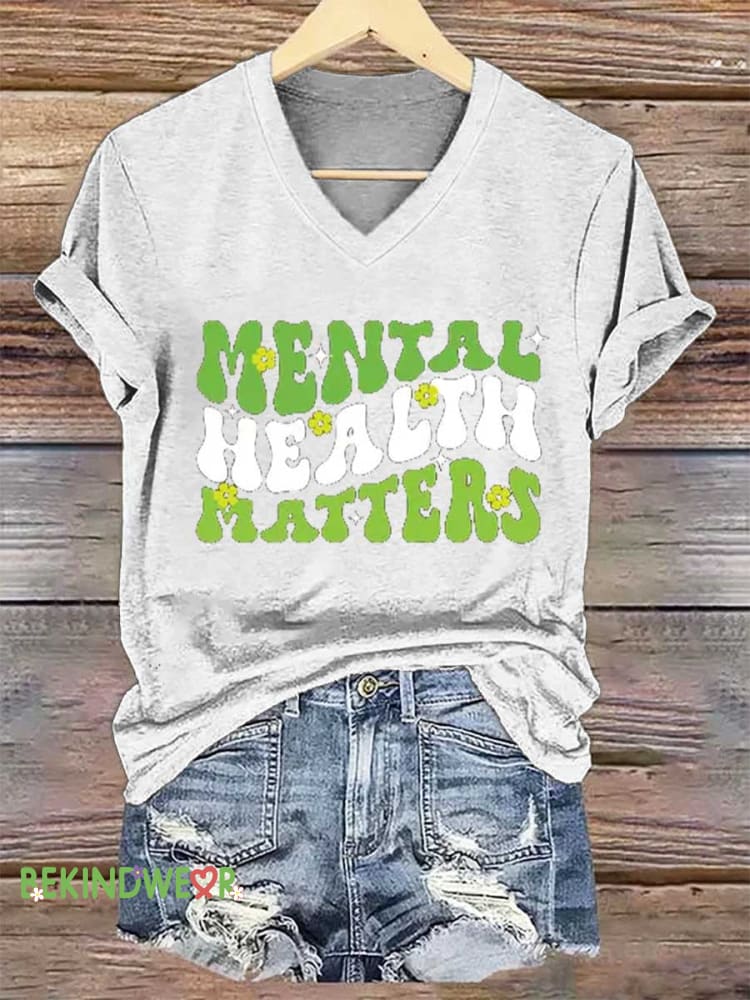 Women&rsquo;s Mental Health Matters V-neck Casual T-Shirt White / S
