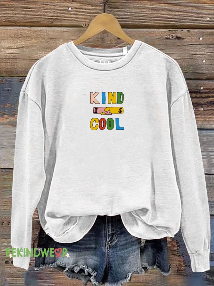Kind Is Cool Handshake Print Casual Sweatshirt White / S
