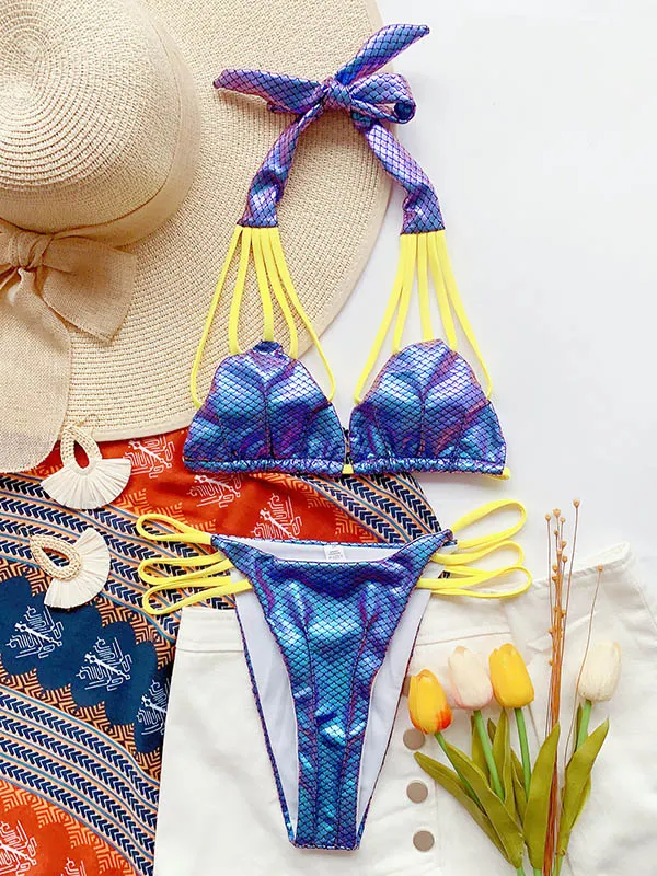 Halter Triangle Hollow Bikini Swimwear