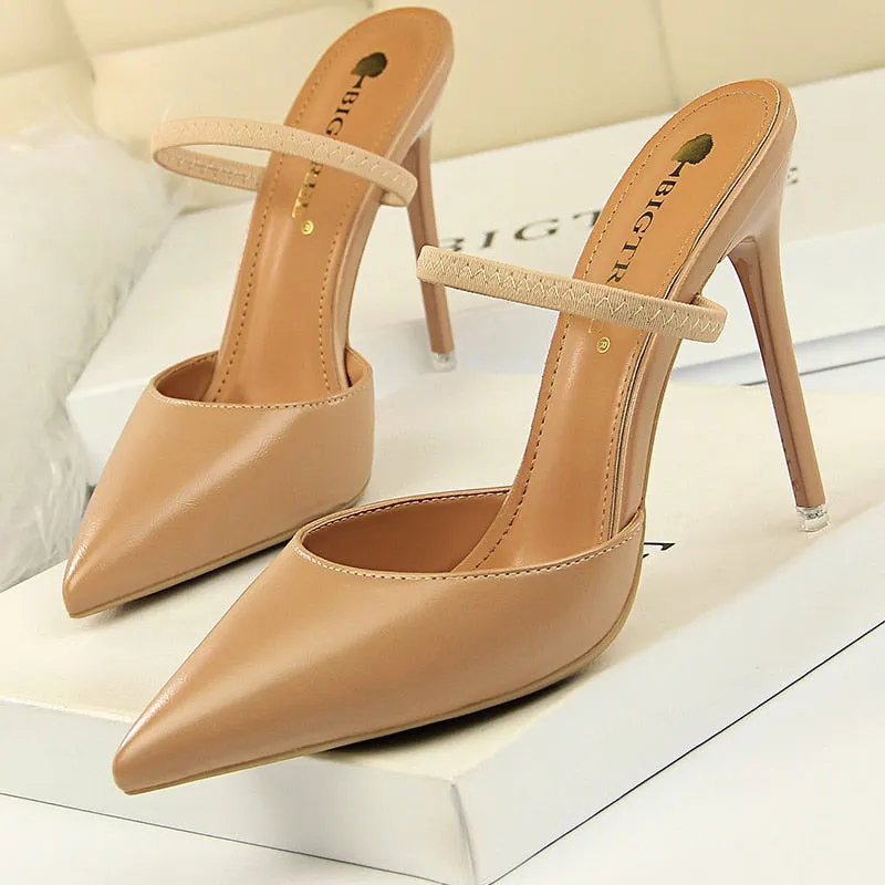 BIGTREE Shoes Rivet High Heels Woman Pumps Pu Leather Women Heels 9cm Sexy Party Shoes Black Red Apricot Wedding Shoes Female