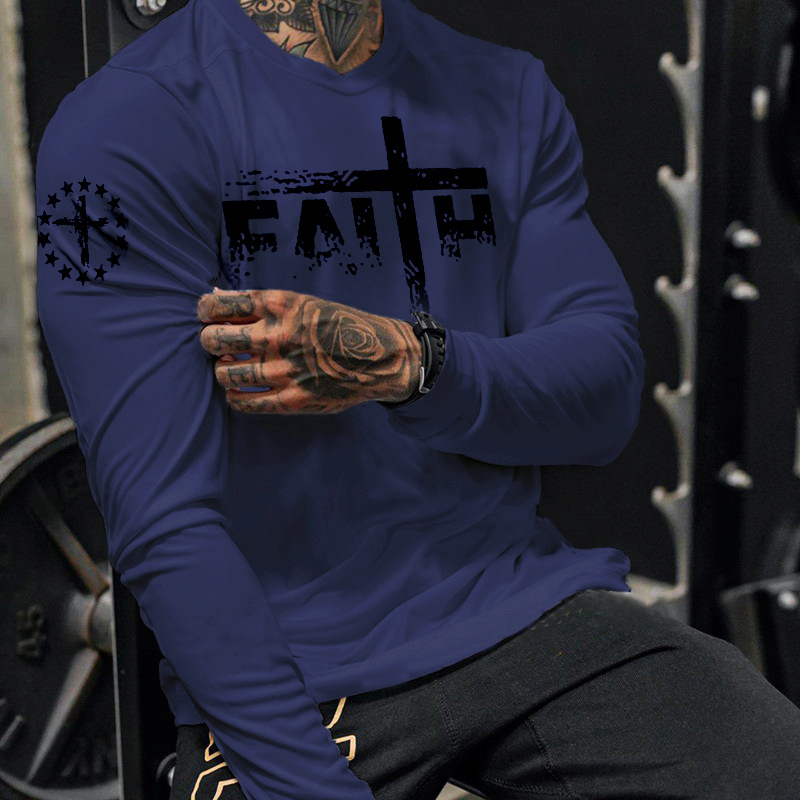 Comstylish Jesus Cross Graphic Casual Long Sleeve T-Shirt