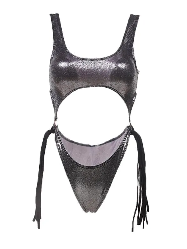 Tasseled Metal Ring Siamese Swimwear