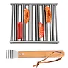 Hot Dog Roller with Wood Handle Stainless Steel Griller Grill Accessories (L)