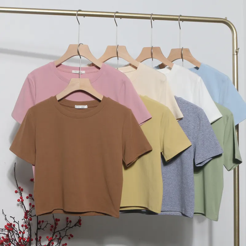 Churchf Real-Apamine Solid Short-Sleeved T-Shirt Burst Small Short Sweet Spicy Slim Slim Thin Collar Top 88122