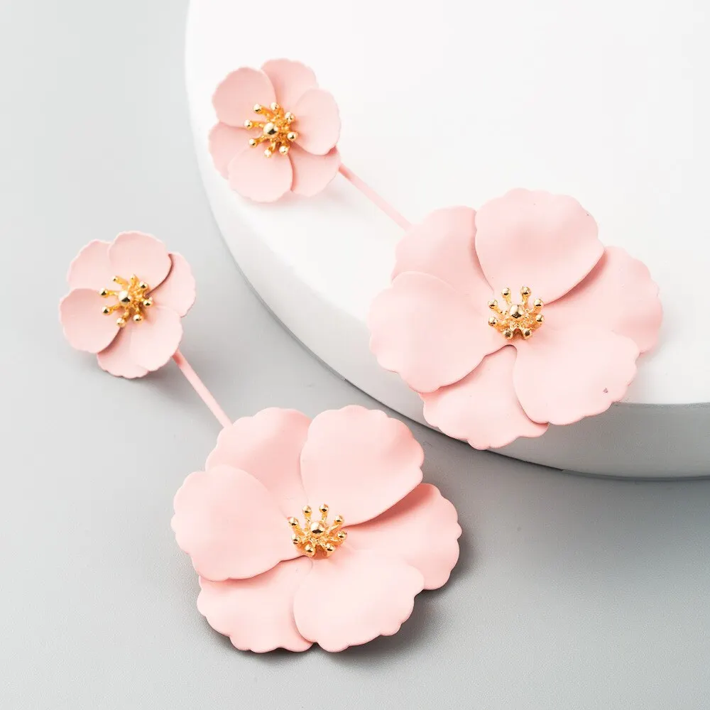 Dvacaman Bohemian Cute Long Double Layer Flower Statement Drop Earrings Women Summer Beach Party Metal Pendant Earrings Jewelry