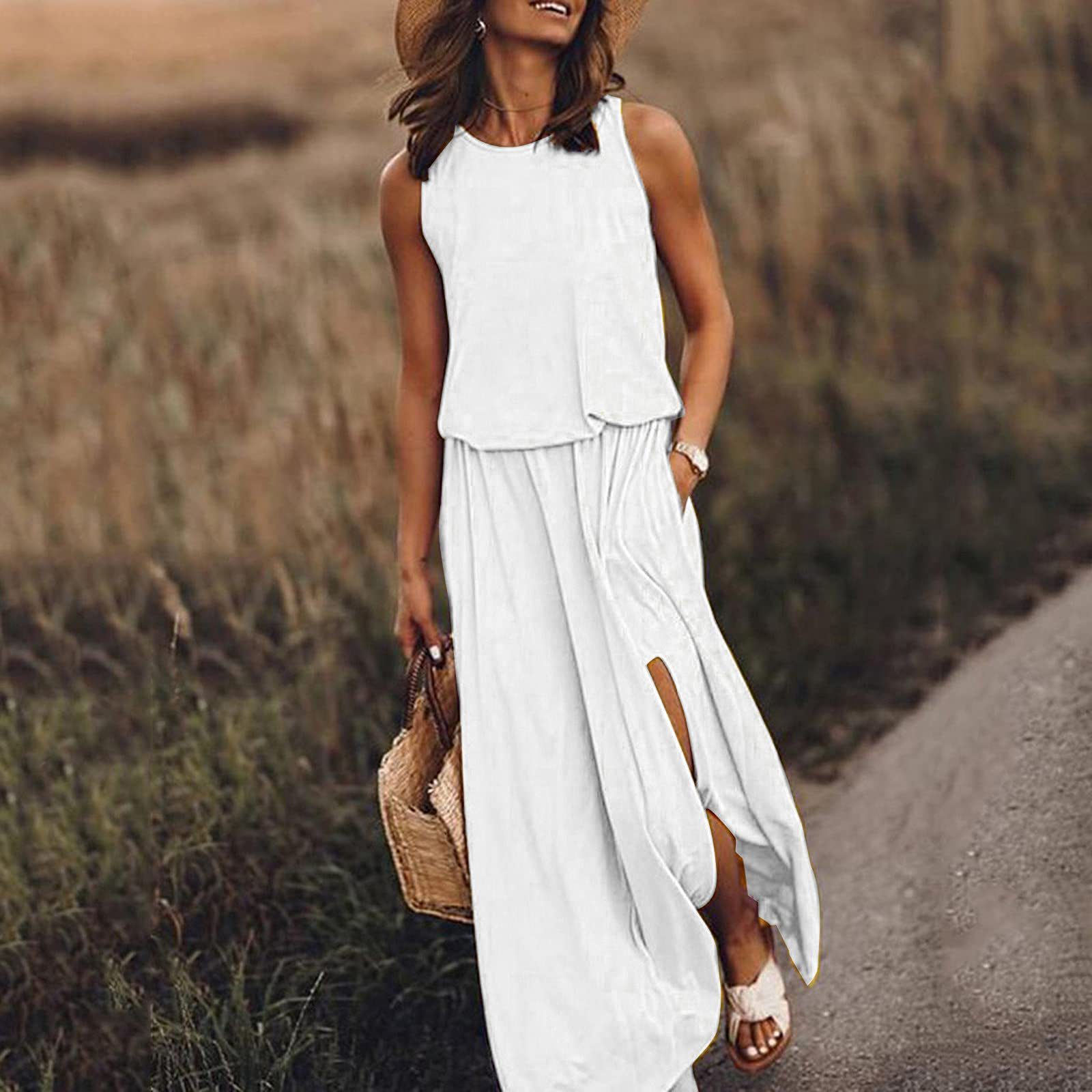 Round Neck Sleeveless Split Midi Dress