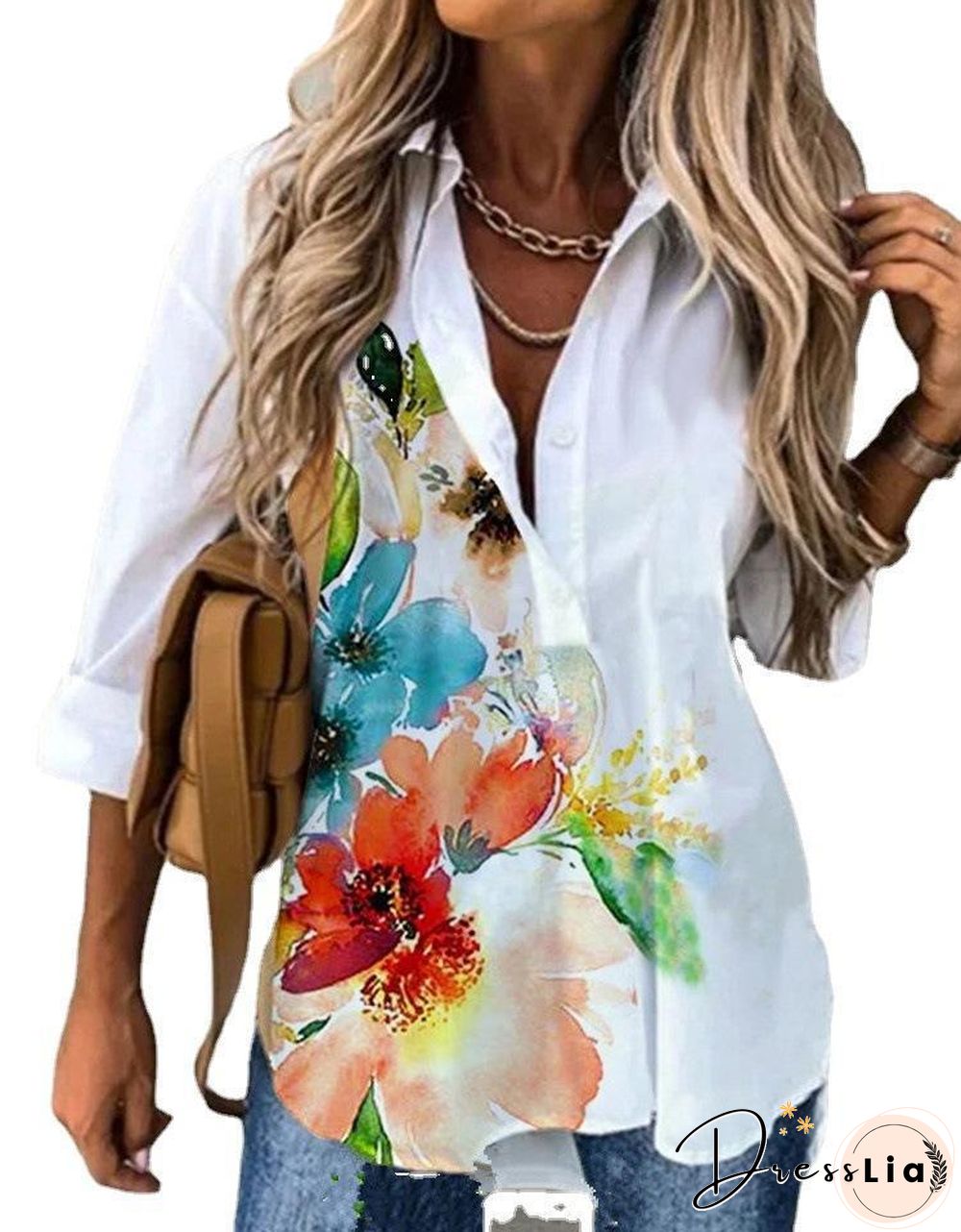 Colorful Flower Printed White Shirt